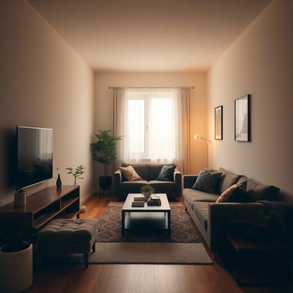 Wąski salon w bloku