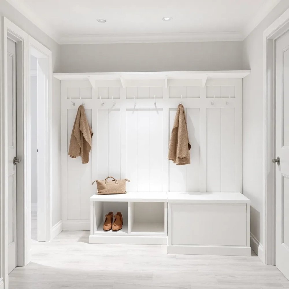 Wieszak do przedpokoju biały z siedziskiem