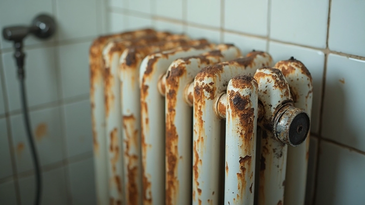 Zardzewiały grzejnik łazienkowy